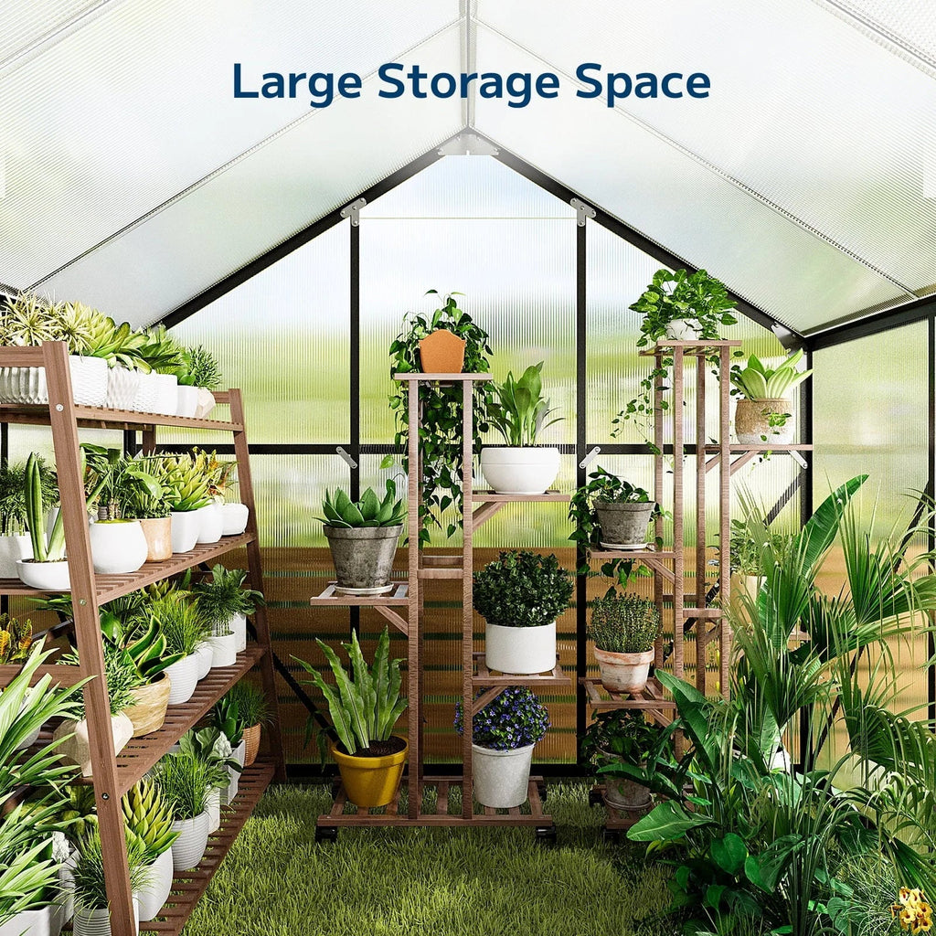 2026 NewAsofer 8x6 FT Greenhouse with Lockable Hinged Door Vent Window, Polycarbonate Walk-in Winter Greenhouse Sunroom, Black