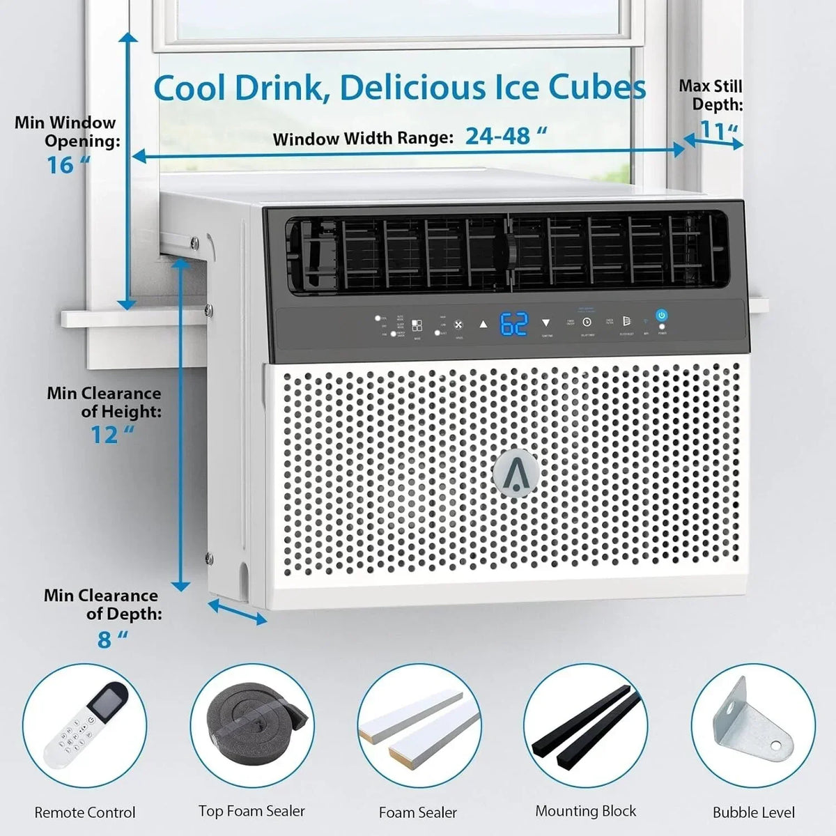 2026 New8000Btus Window Air Conditioner Over the Sill AC Up to 370 Sq.Ft With Remote & App