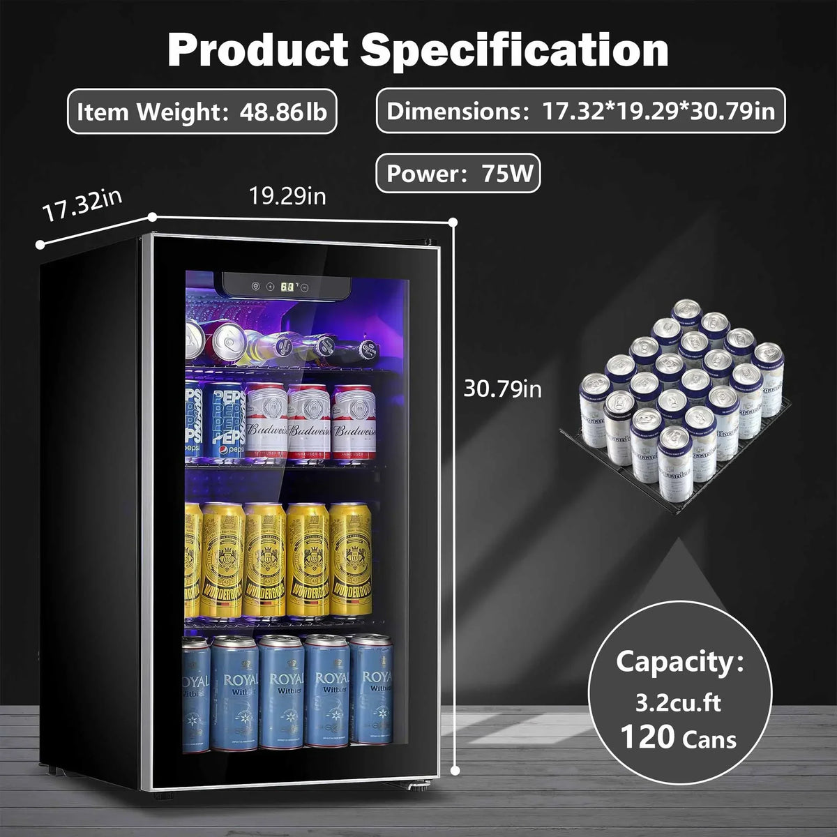 2026 NewAuseo 126 Can Beverage Refrigerator and Cooler with Glass Door for Home/Office/Bar-Black