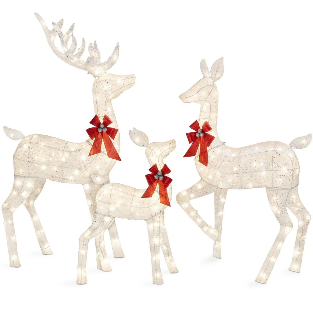 2026 NewBest Choice Products 6.5ft 3-Piece Lighted Christmas Deer Set Outdoor Yard Decoration w/ 385 LED Lights, Stakes - Gold