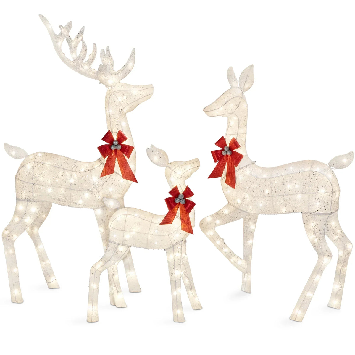 2026 NewBest Choice Products 6.5ft 3-Piece Lighted Christmas Deer Set Outdoor Yard Decoration w/ 385 LED Lights, Stakes - Gold