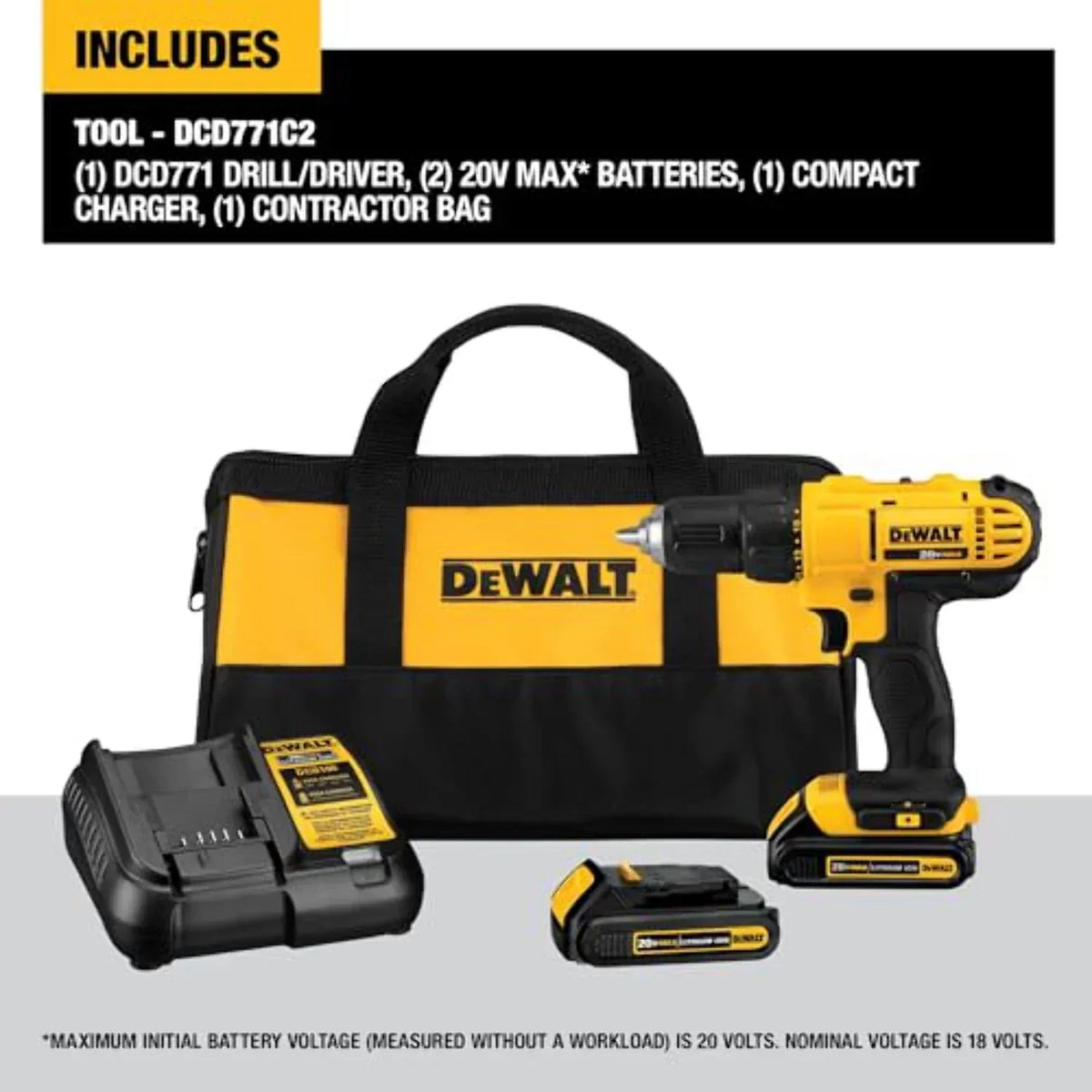 2026 NewDEWALT 20V Max Cordless Drill/Driver Kit, Compact, 1/2-Inch (DCD771C2), Yellow