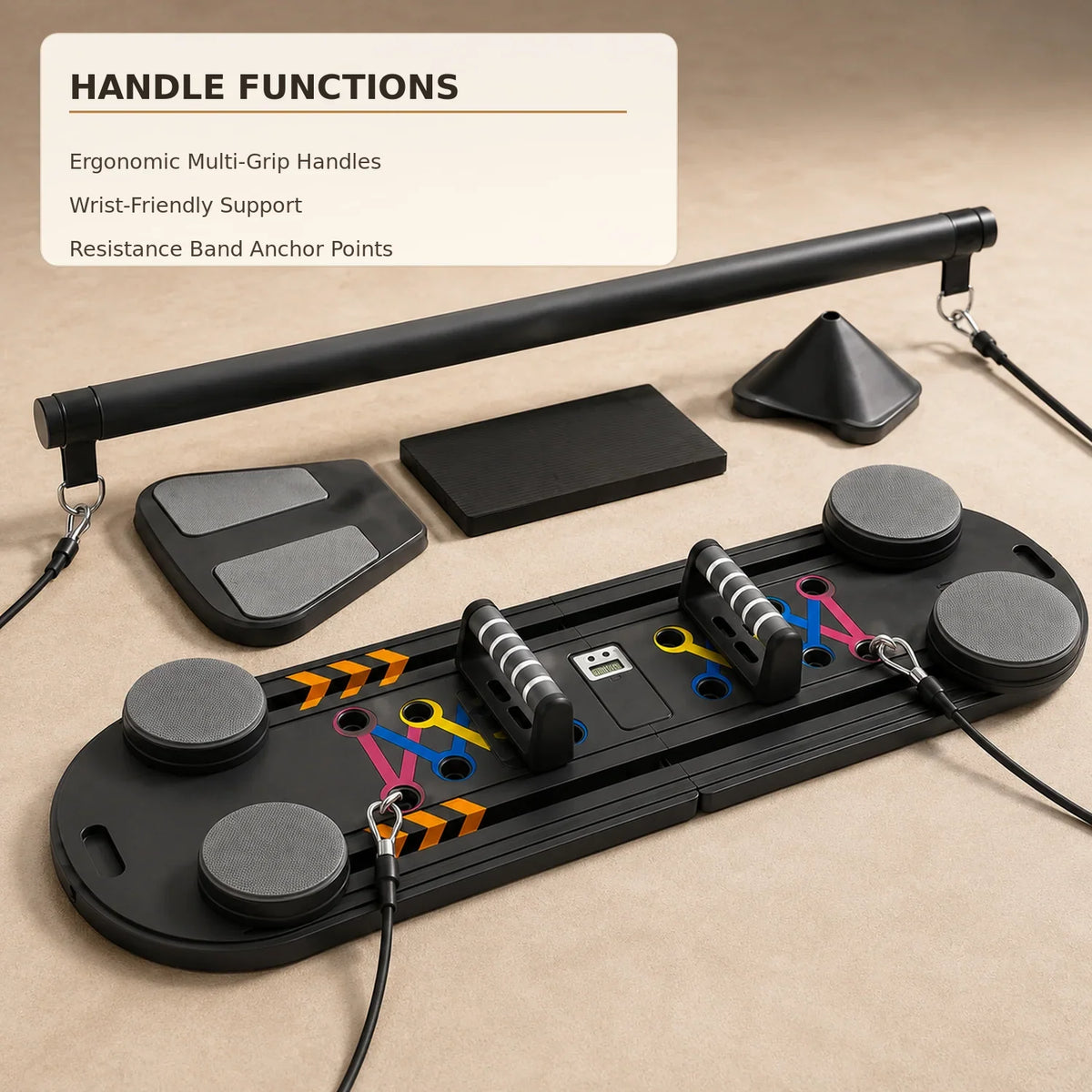 12-in-1 Foldable Pilates Reformer Board with Ergonomic Handles, Resistance Bands and Digital Timer, 330 lb Capacity, Black