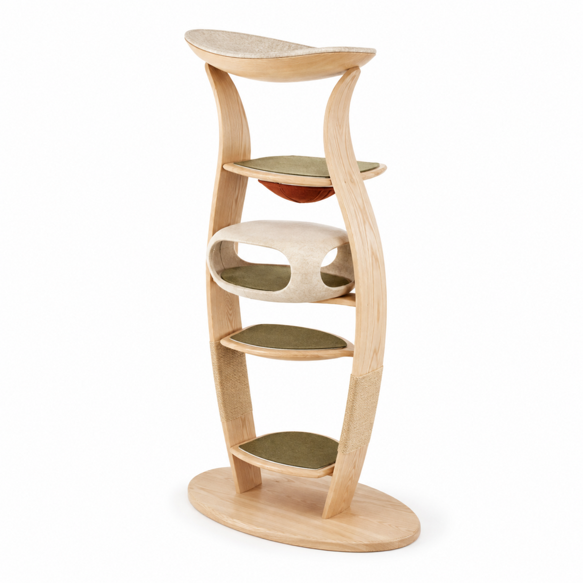 64-in Modern Wood Cat Tower with Felt Pod and Perches