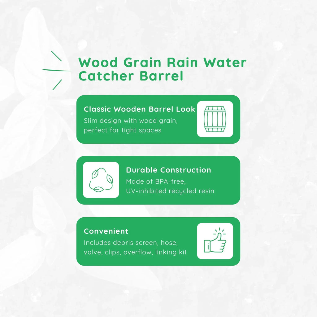 2026 NewFCMP Outdoor WG4000-GRY Home Outdoor Wood Grain Rain Water Catcher Barrel