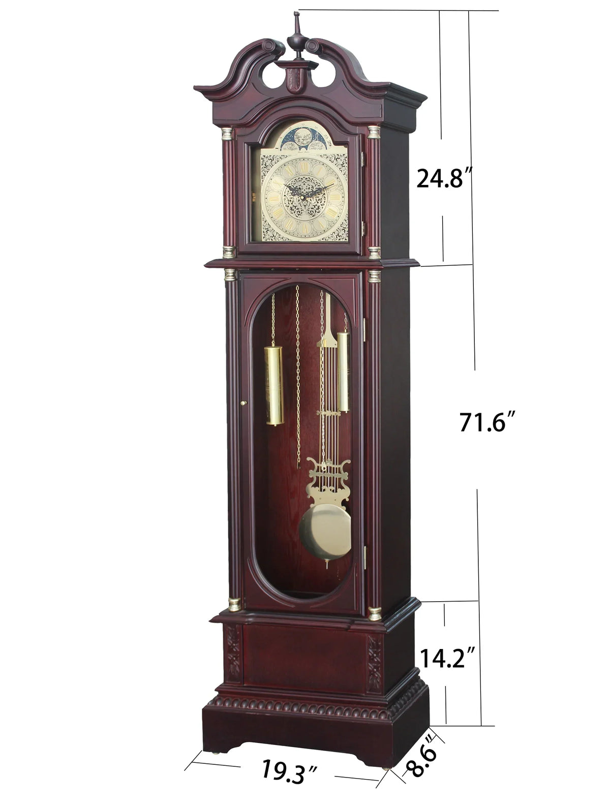 2026 New72" Floor Standing Grandfather Clock in Cherry Finish