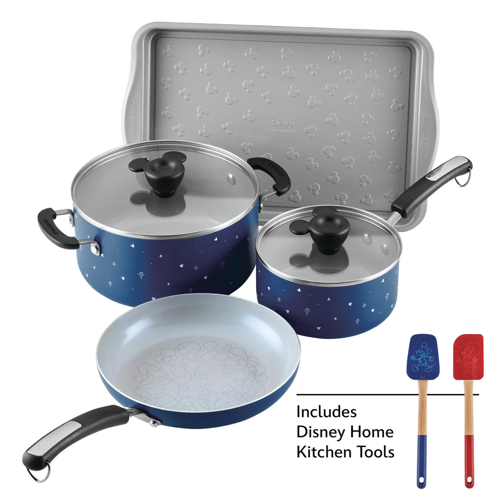 2026 NewFarberware Bon Voyage Ceramic Nonstick Pots and Pans Set with Baking Sheet/Cookie Pan and Home Kitchen Tools, 8 Piece Non Stick Cookware Set - Blue