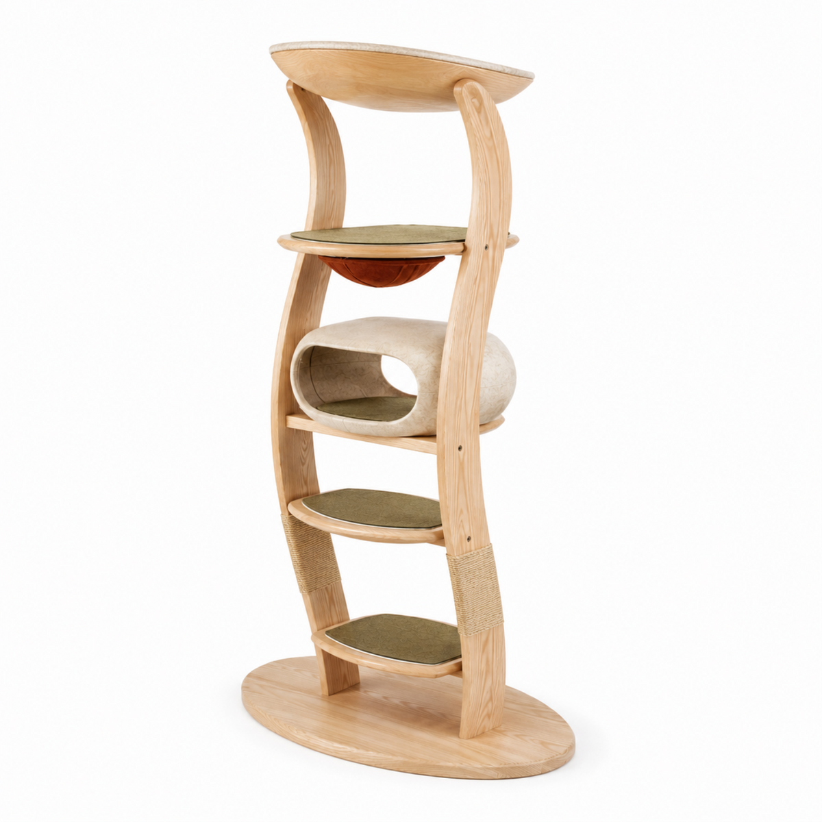 64-in Modern Wood Cat Tower with Felt Pod and Perches