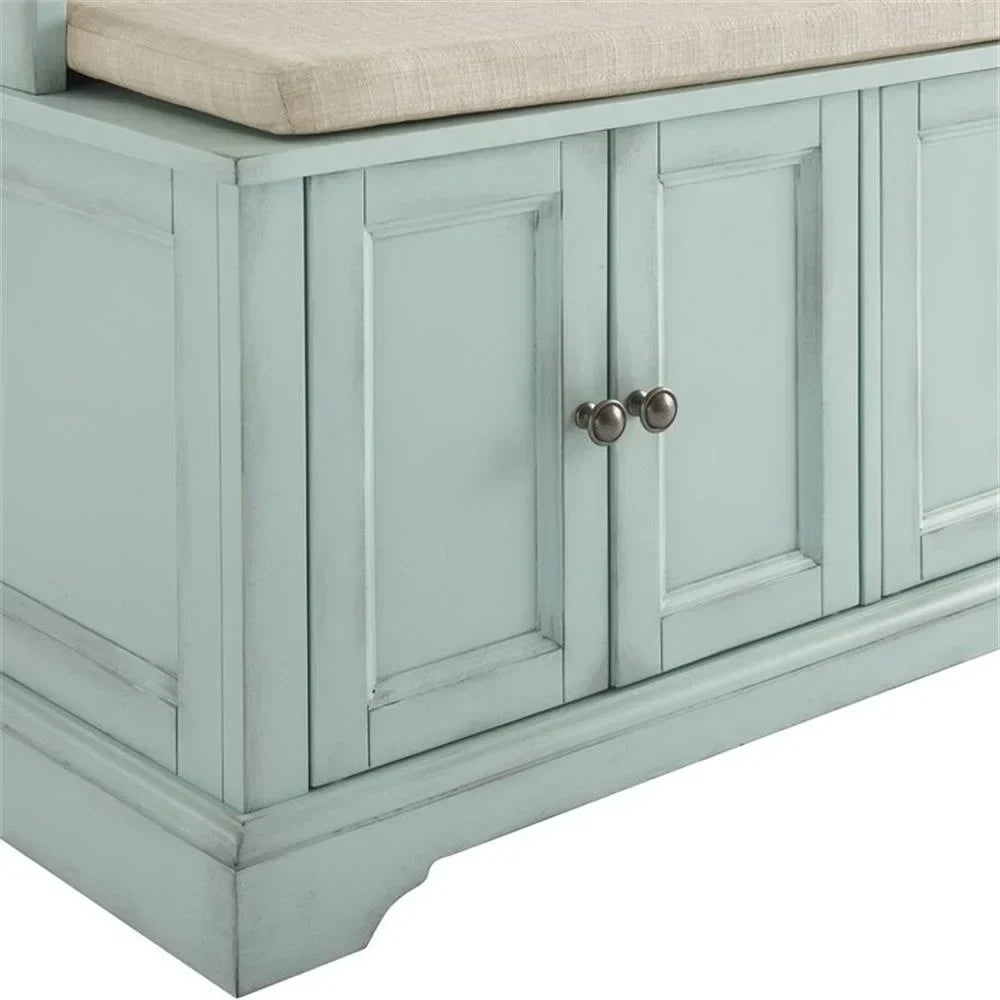 2026 NewBowery Hill Traditional Wood Hall Tree in Seafoam Blue/Oatmeal