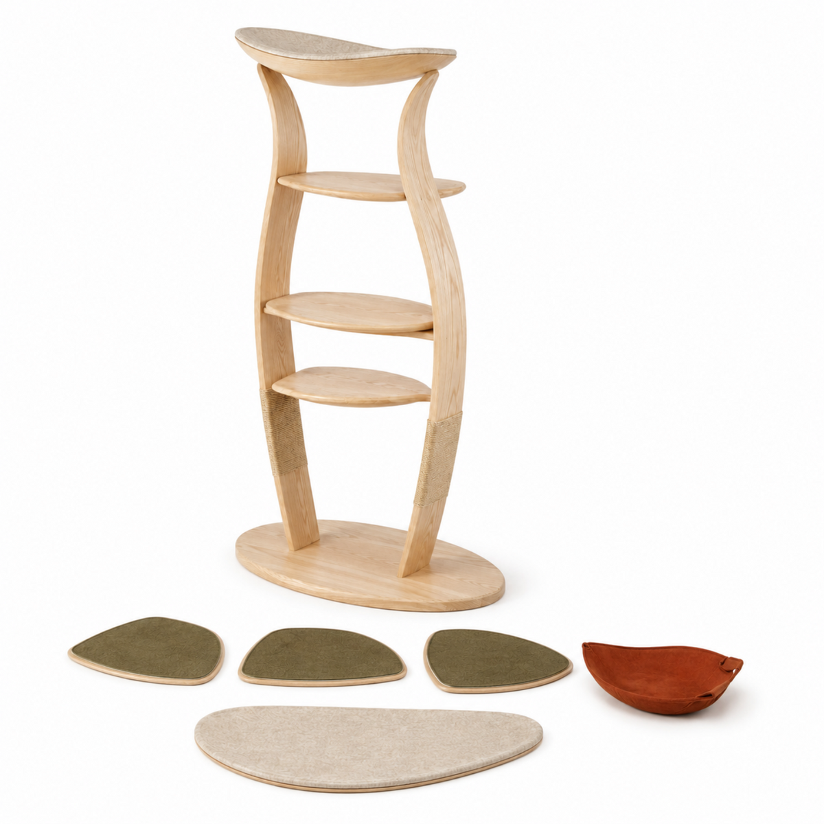 64-in Modern Wood Cat Tower with Felt Pod and Perches