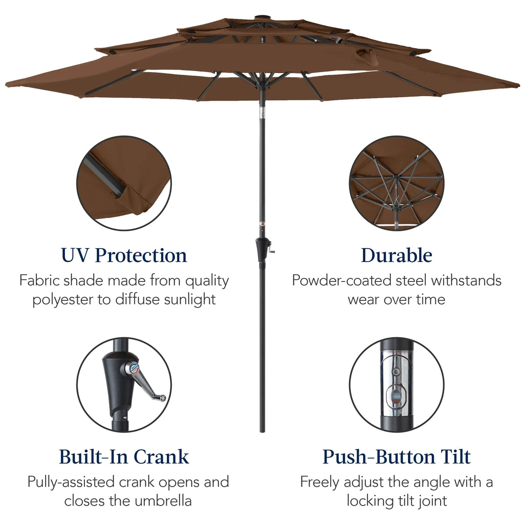 2026 NewBest Choice Products 10ft 3-Tier Patio Umbrella, Market Sun Shade w/ Tilt Adjustment, Easy Crank - Red
