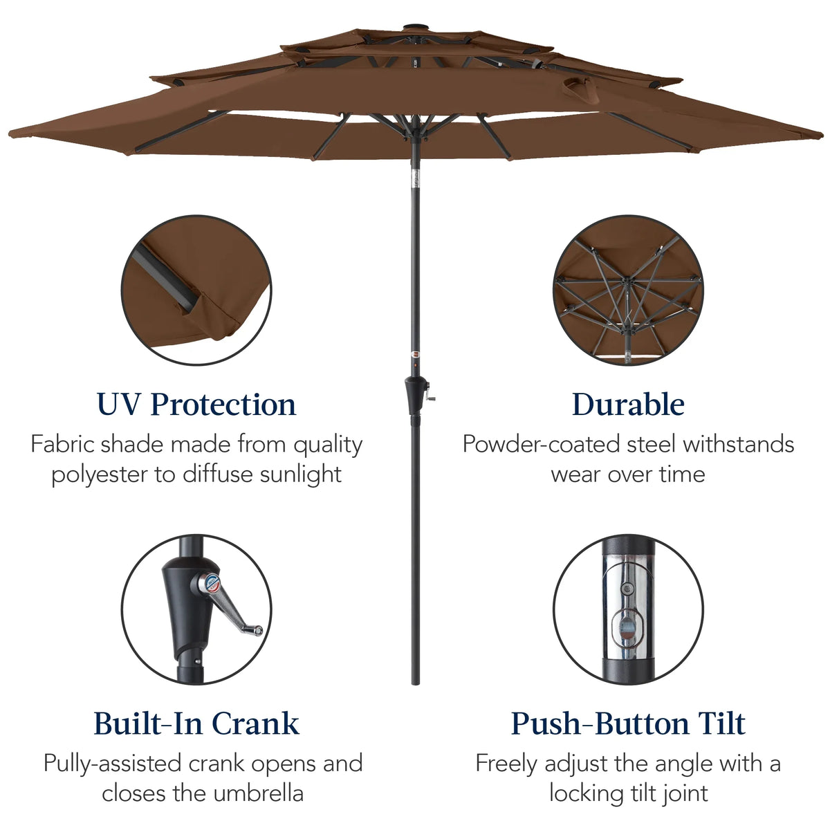 2026 NewBest Choice Products 10ft 3-Tier Patio Umbrella, Market Sun Shade w/ Tilt Adjustment, Easy Crank - Red