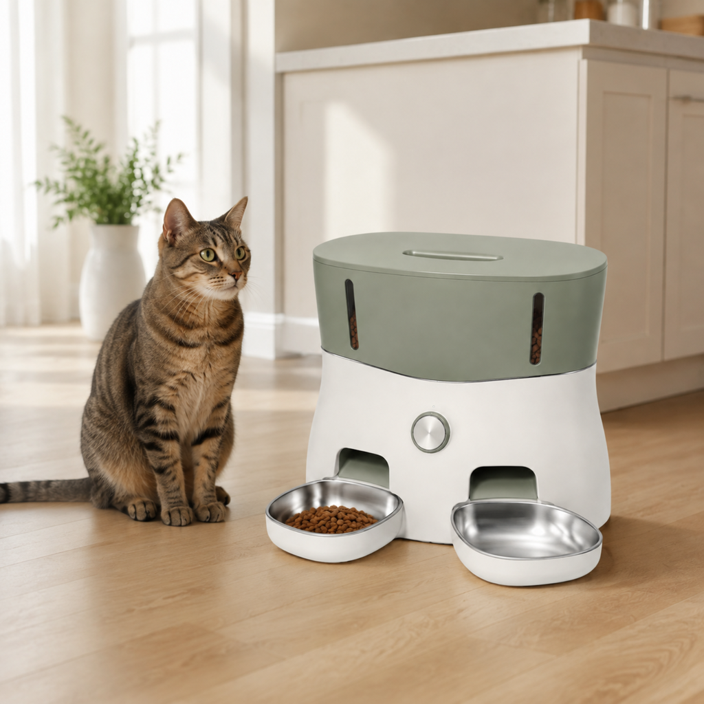 5.5L Dual-Hopper Automatic Pet Feeder with Twin Stainless Steel Bowls