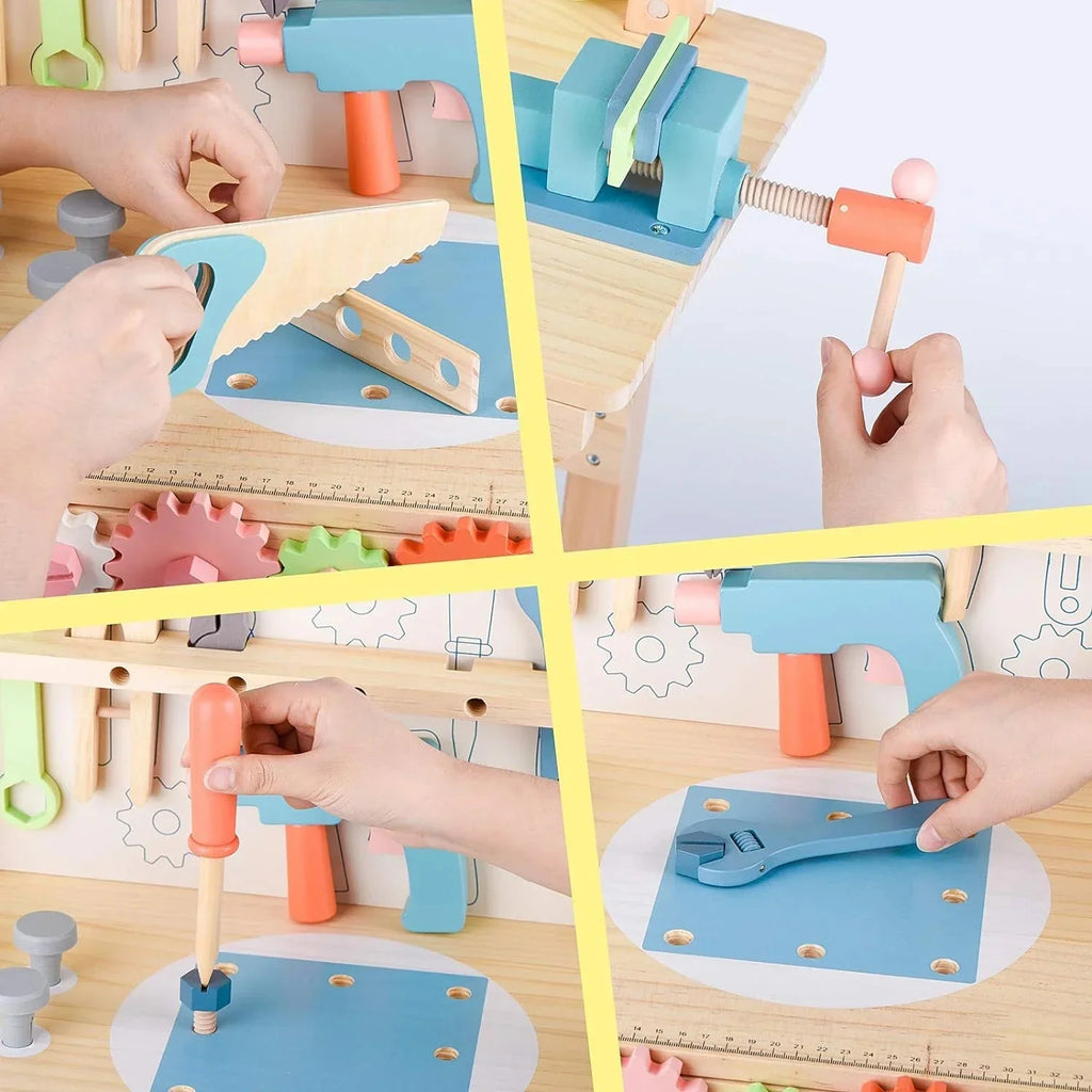 Kids Tool Bench Workshop Workbench with Tool Set Wooden Construction Workbench