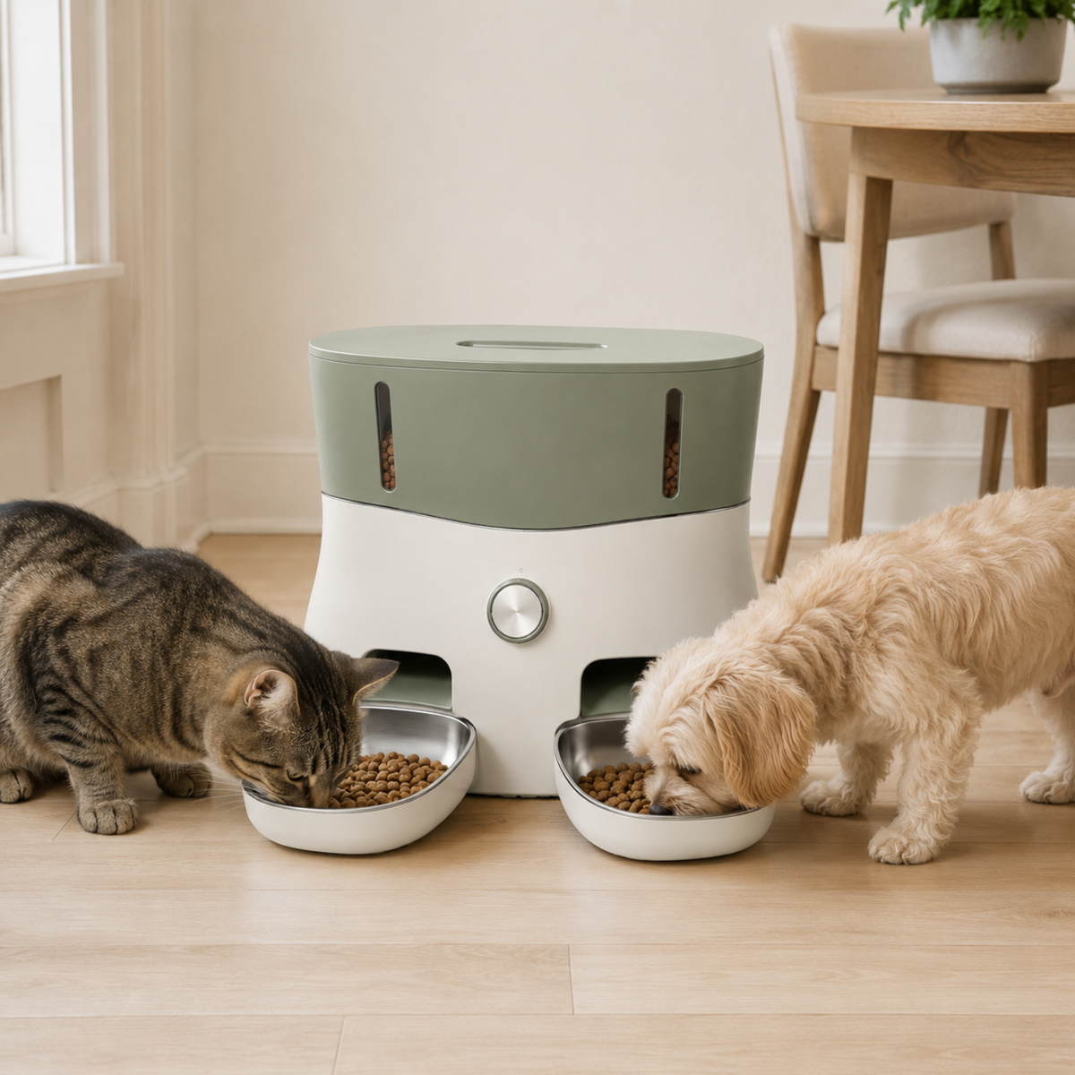 5.5L Dual-Hopper Automatic Pet Feeder with Twin Stainless Steel Bowls