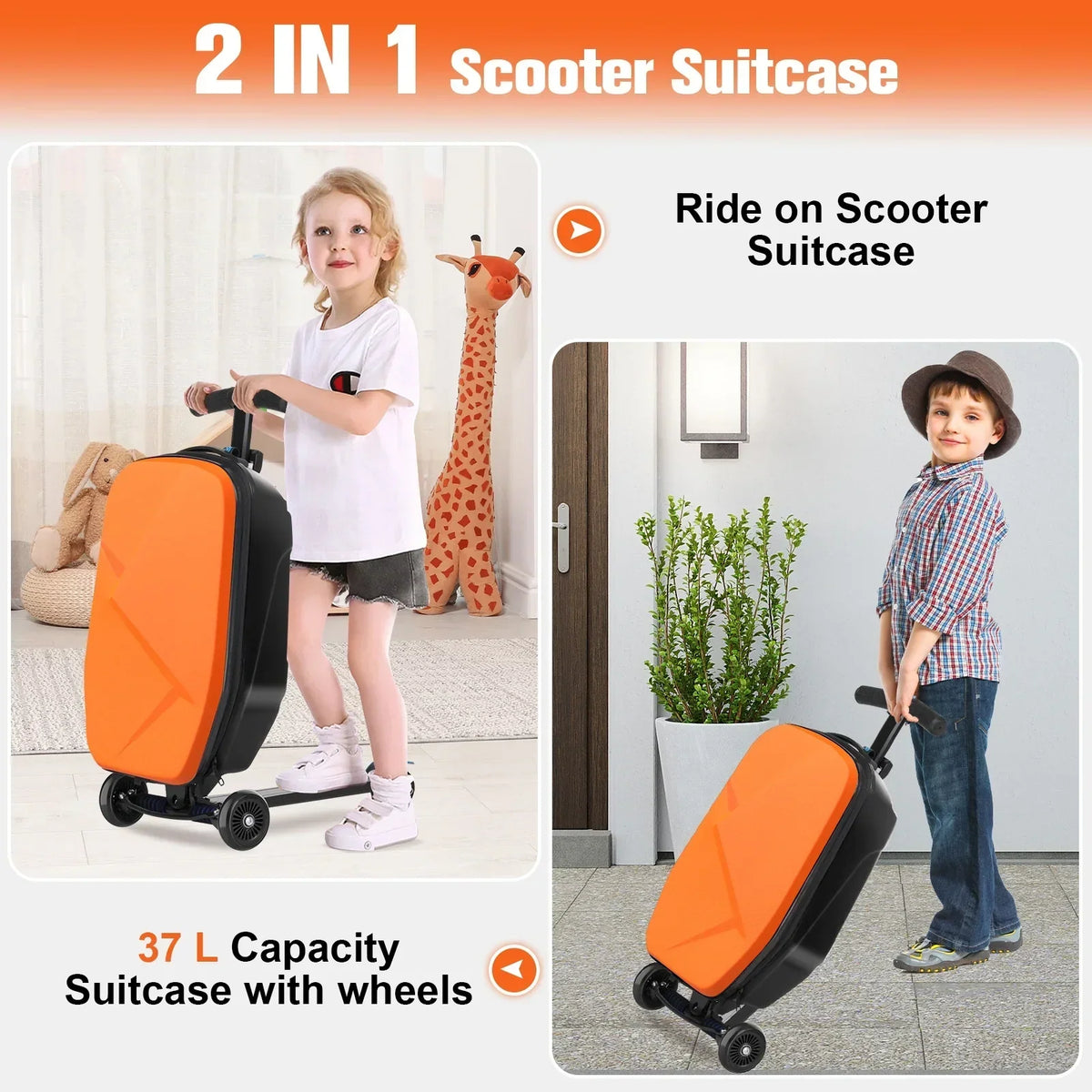 2026 NewAdvwin Scooter Luggage for Kids & Adults, Hardside Ride on Suitcase for Kids Ages 4-15 Multifunctional Lightweight Foldable Carry on Luggage with Wheels Ride on for Children Teenagers, Pink