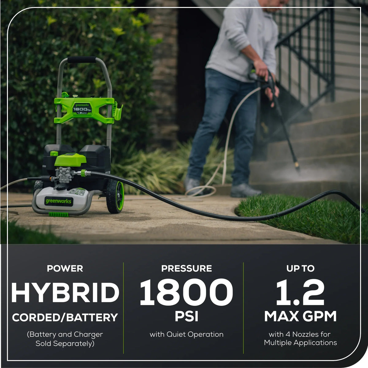 2026 NewGreenworks Hybrid 60V 1800 PSI at 1.2 GPM Electric Cold Water Pressure Washer 5109402T