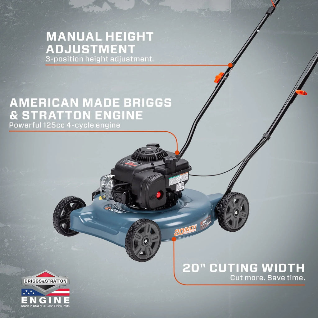 2026 NewSENIX Gas Lawn Mower, 20-Inch, 125 cc 4-Cycle Briggs & Stratton Engine, Push Lawnmower with Side Discharge, 3-Position Height Adjustment, LSPG-L2, Blue