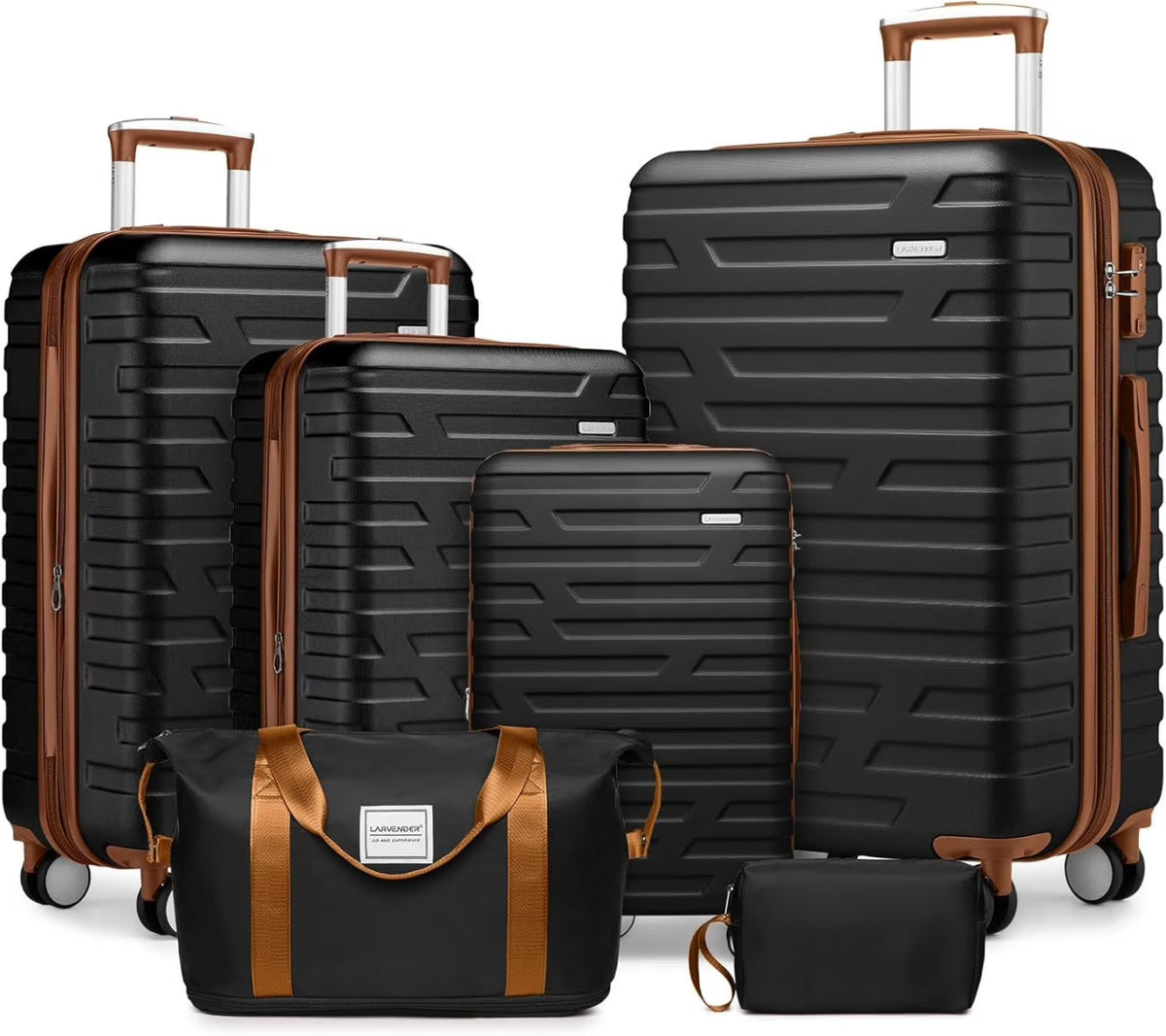 2026 New6-Piece Hardshell Luggage Set with Expandable Spinner Suitcases & TSA Lock, 25% Extra Capacity, Duffel Bag & Toiletry Kit, Cream ABS Suitcases