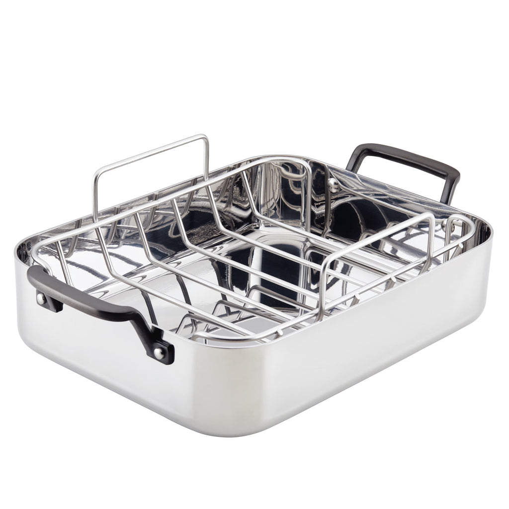 2026 New KitchenAid 5-Ply Clad 15x11.5 Inch Stainless Steel Roaster with Removable Rack, Induction Compatible, Metal Utensil, Broiler and Oven Safe to 500-F