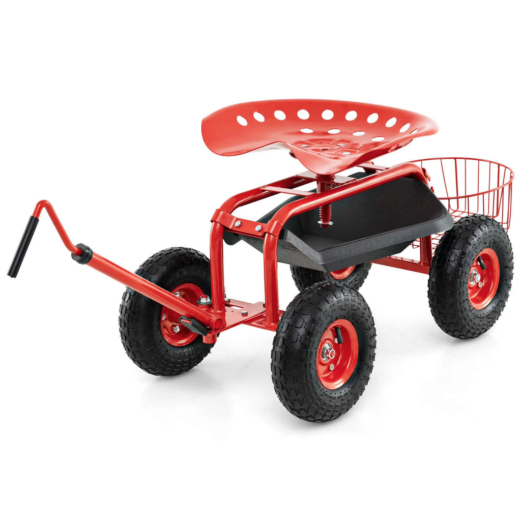 2026 NewCostway Garden Cart Rolling Work Seat for Planting with Extendable Handle Green