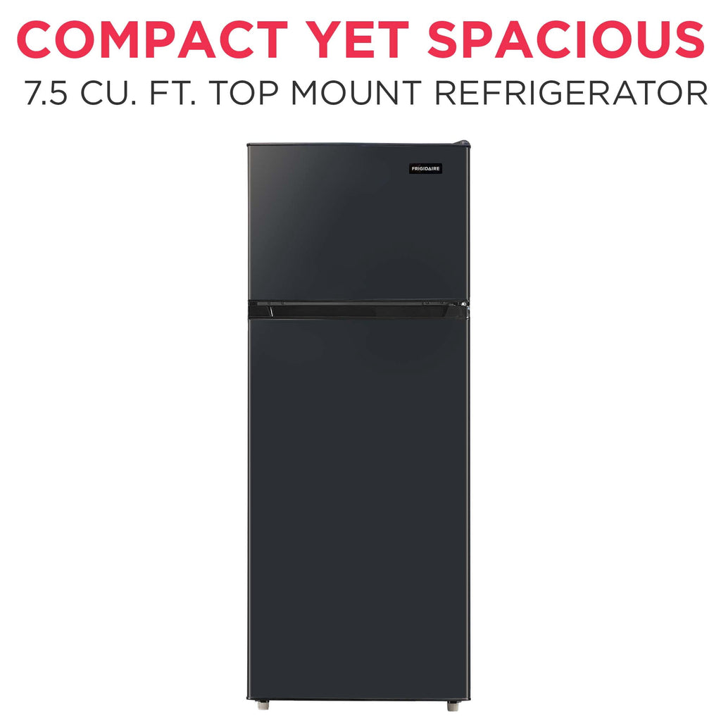 Frigidaire 7.5 Cu. ft Top Freezer Refrigerator, Compact Fridge for Apartment, Kitchen, Office, Garage, Black