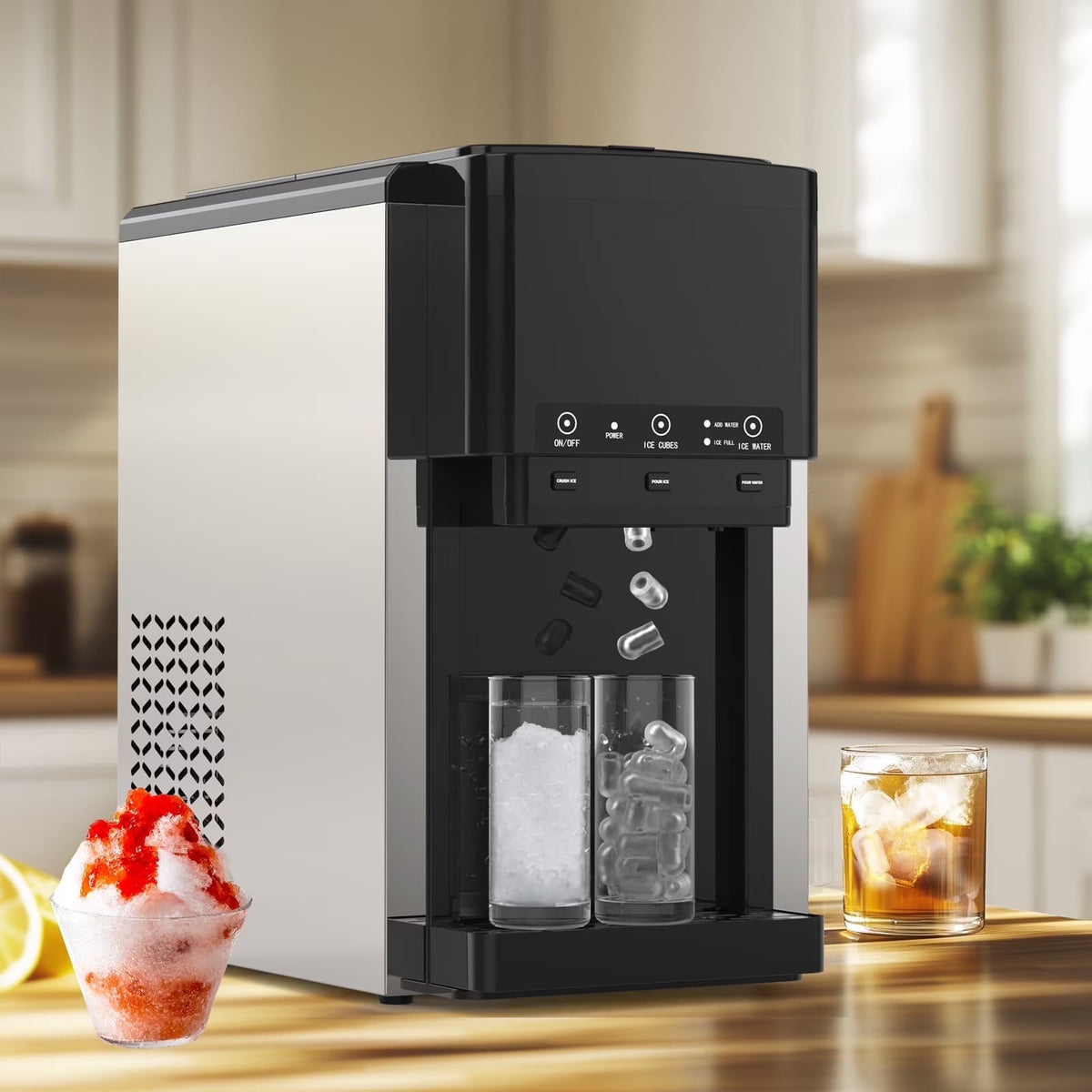 2026 NewAdvwin 3 in 1 Water Dispenser with Ice Maker Countertop, Bullet Ice, Crushed Ice, Water Cooler, 44Lbs/24H, 12 Ice Cube/6Min, Self-cleaning, 4Lbs Ice Storage, Home, Kitchen, Party, RV