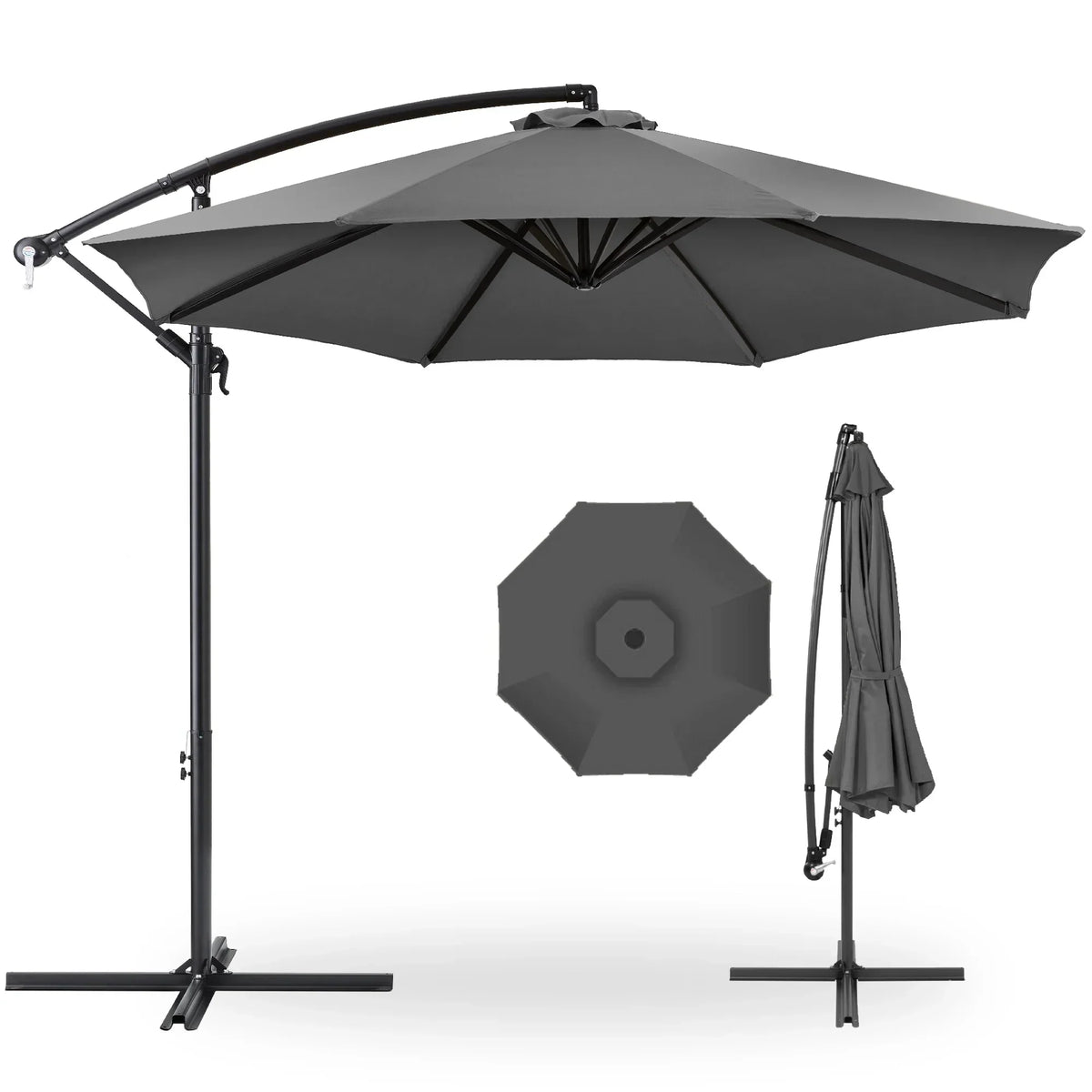 2026 NewBest Choice Products 10ft Offset Hanging Outdoor Market Patio Umbrella w/ Easy Tilt Adjustment - Tan