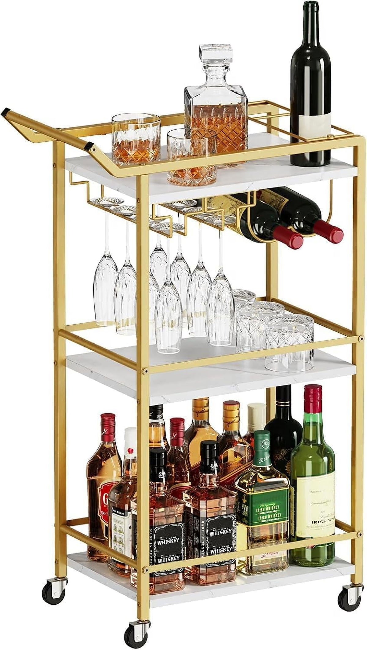 2026 New3 Tier Bar Cart, Mini Liquor Utility Cart for Wine Beverage Dinner Party, Rolling Wine Coffee Drink Serving Cart with Lockable Wheels for Home Kitchen