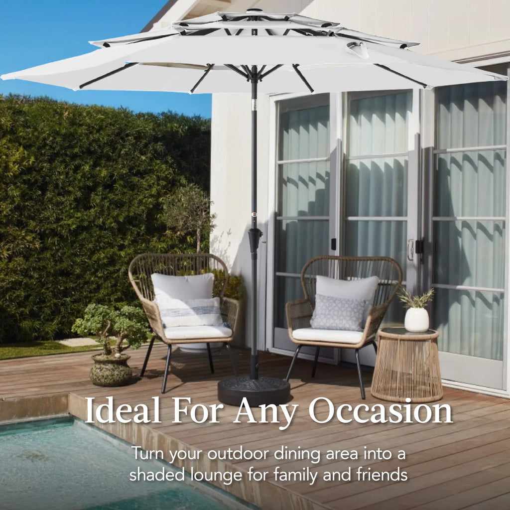 2026 NewBest Choice Products 10ft 3-Tier Patio Umbrella, Market Sun Shade w/ Tilt Adjustment, Easy Crank - Red