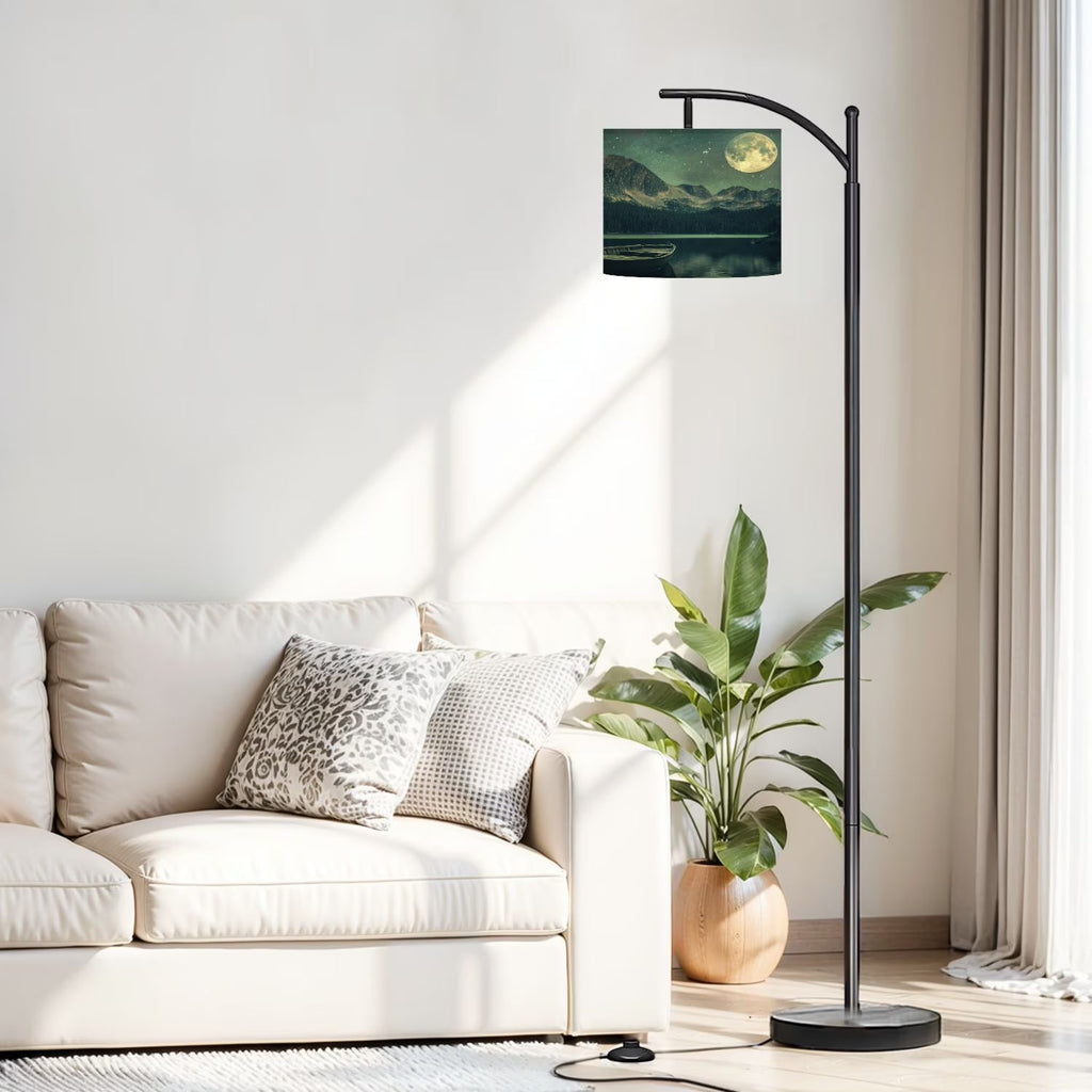 2026 New Arc Floor Lamp, 3 Color Temperatures Modern Floor Lamps Fall Autumn Maple Tree Forest Adjustable Tall Standing Reading Lamp with Linen Texture Shade