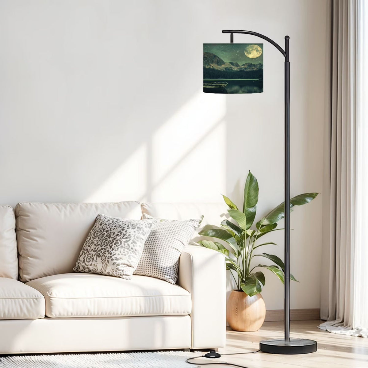 2026 New Arc Floor Lamp, 3 Color Temperatures Modern Floor Lamps Fall Autumn Maple Tree Forest Adjustable Tall Standing Reading Lamp with Linen Texture Shade