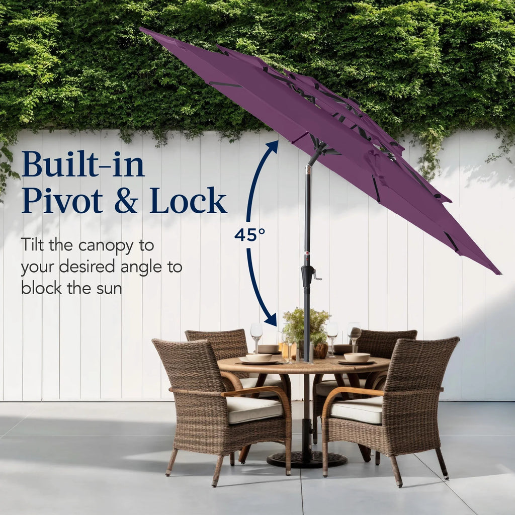 2026 NewBest Choice Products 10ft 3-Tier Patio Umbrella, Market Sun Shade w/ Tilt Adjustment, Easy Crank - Red