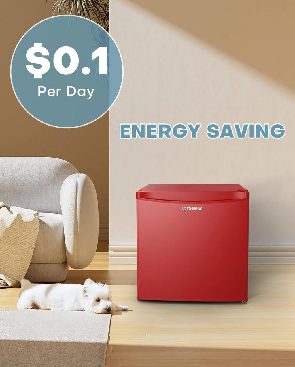 2026 NewUpstreman 1.7 Cu.ft Mini Fridge with Freezer, Dorm Essentials, Adjustable Thermostat, Energy Saving, Low Noise, Single Door Compact Refrigerator for Dorm, Office, Bedroom, Red-FR17