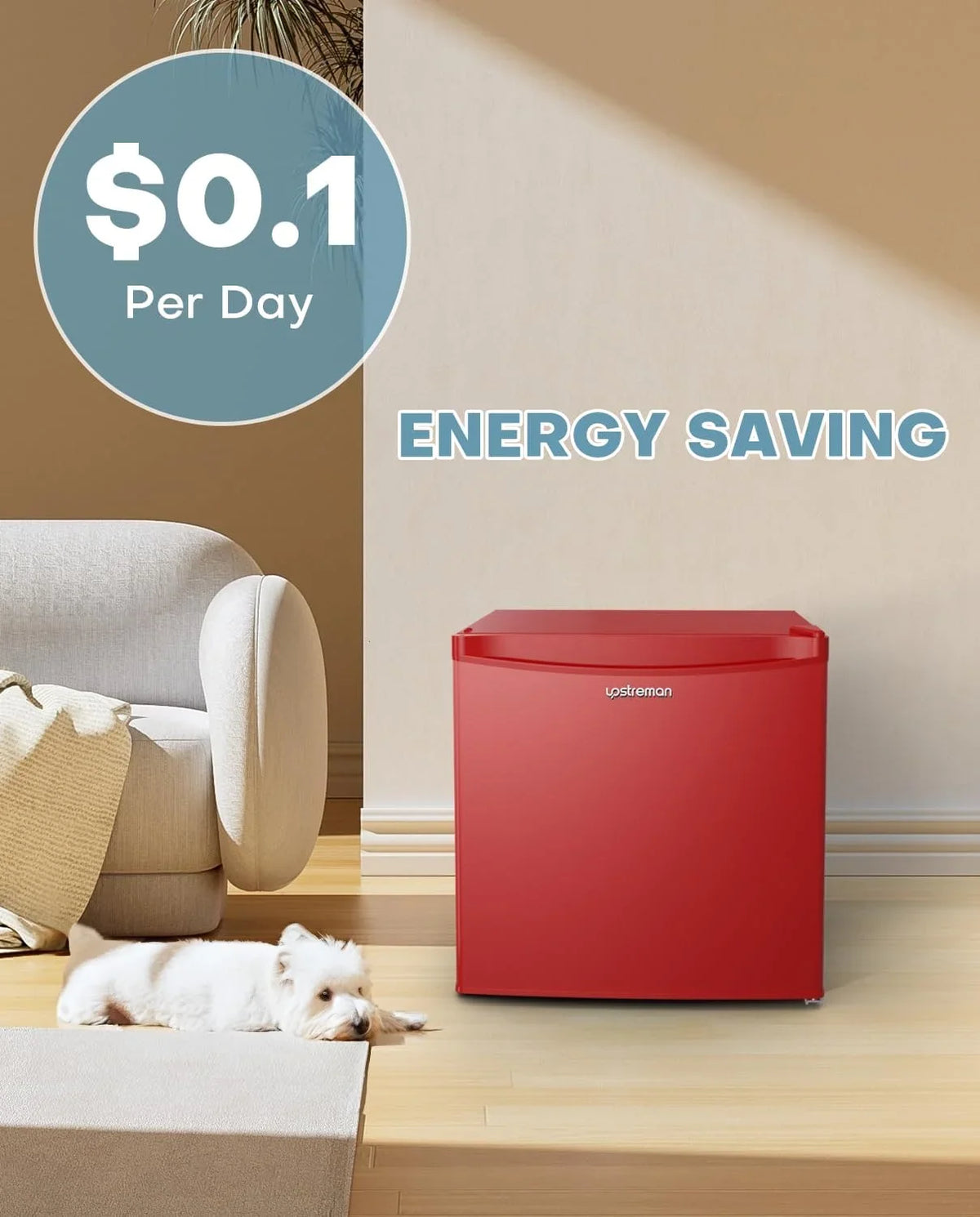 2026 NewUpstreman 1.7 Cu.ft Mini Fridge with Freezer, Dorm Essentials, Adjustable Thermostat, Energy Saving, Low Noise, Single Door Compact Refrigerator for Dorm, Office, Bedroom, Red-FR17