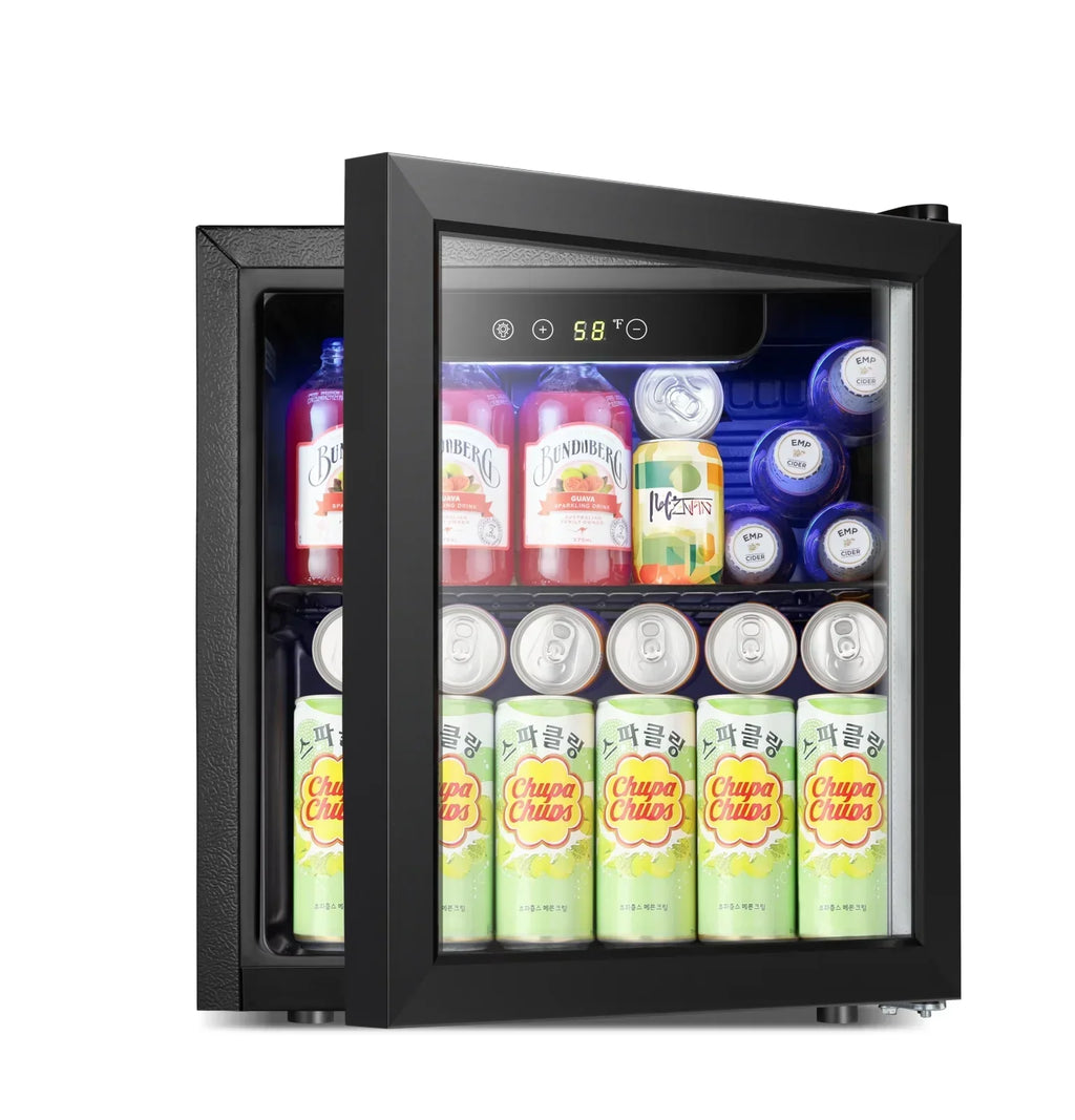 2026 NewAuseo 1.3 Cu.ft. Mini Beverage Refrigerator Cooler - 55 Can &12 Bottle Mini Fridge with Double Glass Door, for Home/Bar/Office, Electronic touch control