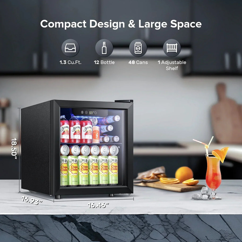 2026 NewAuseo 1.3 Cu.ft. Mini Beverage Refrigerator Cooler - 55 Can &12 Bottle Mini Fridge with Double Glass Door, for Home/Bar/Office, Electronic touch control