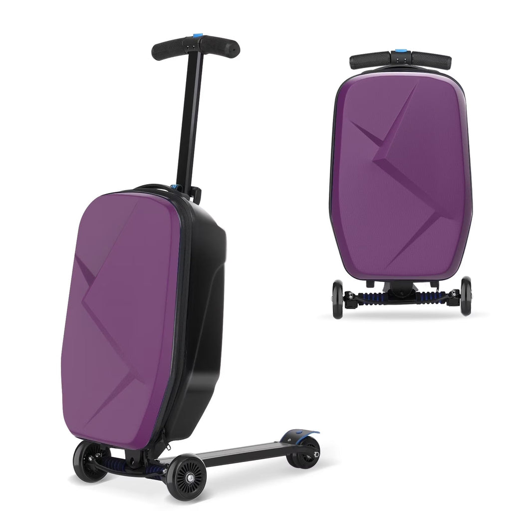 2026 NewAdvwin Scooter Luggage for Kids & Adults, Hardside Ride on Suitcase for Kids Ages 4-15 Multifunctional Lightweight Foldable Carry on Luggage with Wheels Ride on for Children Teenagers, Pink