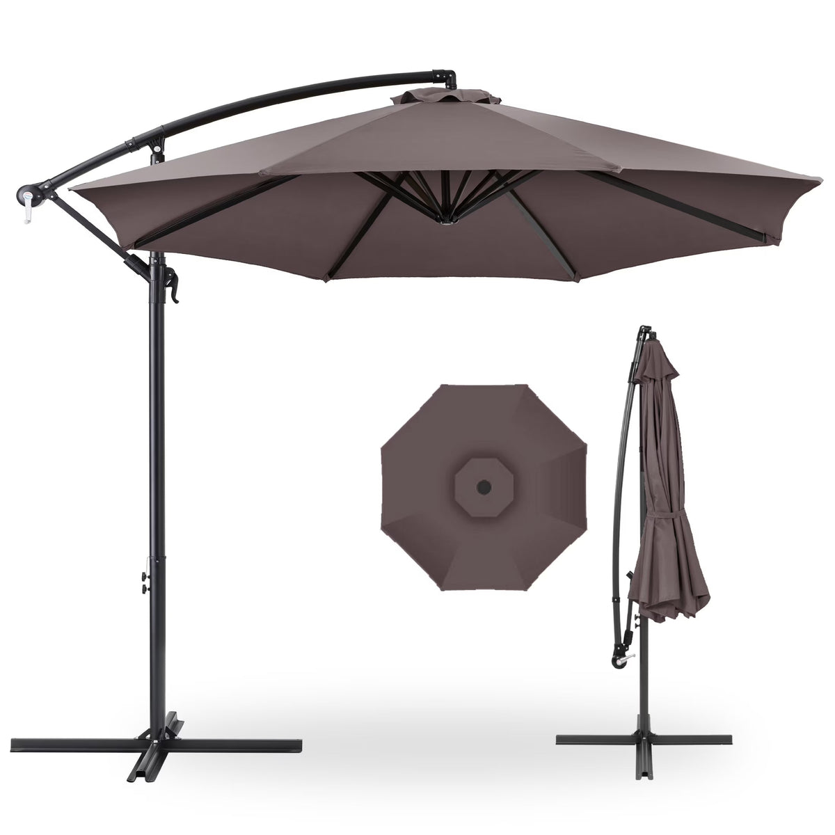 2026 NewBest Choice Products 10ft Offset Hanging Outdoor Market Patio Umbrella w/ Easy Tilt Adjustment - Tan