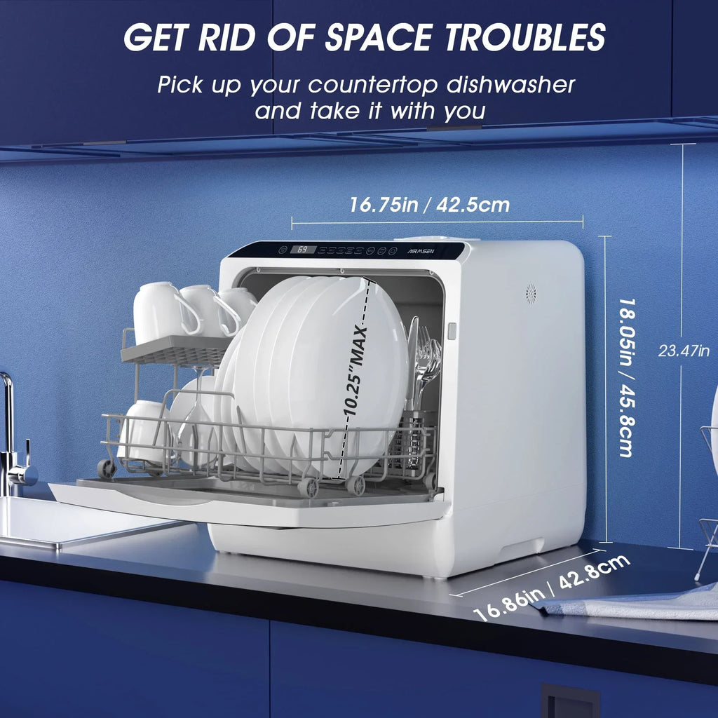 2026 NewAIRMSEN Portable Countertop Dishwasher with 5-Liter Built-in Water Tank and Air-Dry Function, 5 Washing Programs Mini Dishwasher, AE-TDQR03