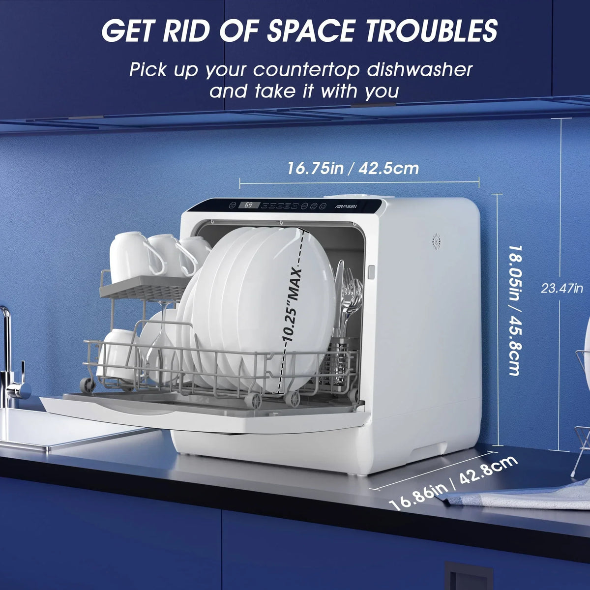 2026 NewAIRMSEN Portable Countertop Dishwasher with 5-Liter Built-in Water Tank and Air-Dry Function, 5 Washing Programs Mini Dishwasher, AE-TDQR03
