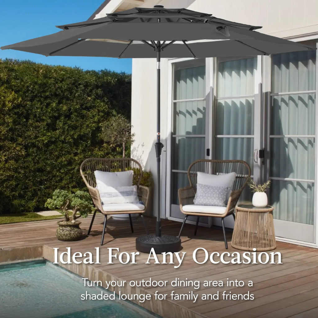 2026 NewBest Choice Products 10ft 3-Tier Patio Umbrella, Market Sun Shade w/ Tilt Adjustment, Easy Crank - Red