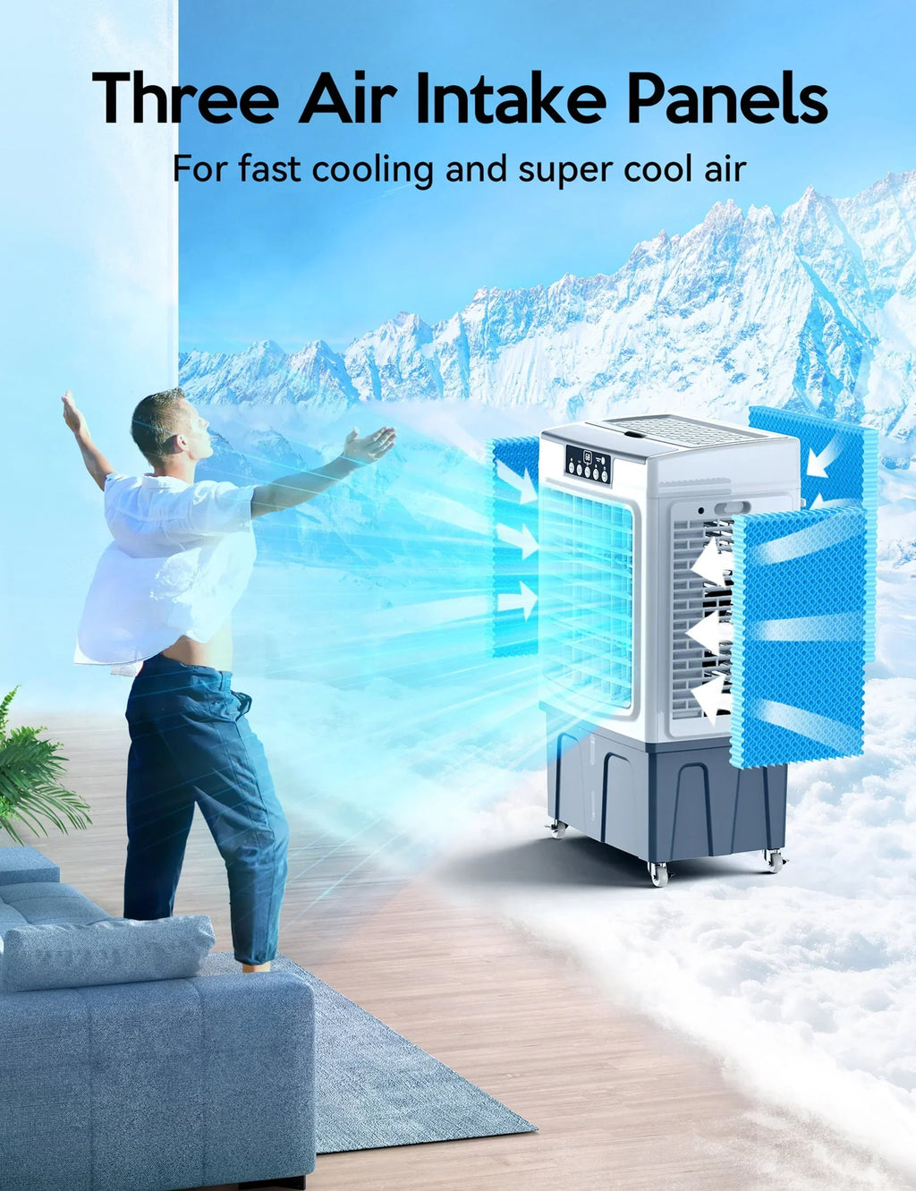 2026 NewEvaporative Cooler, 2100CFM Air Cooler, 120" Oscillation Swamp Cooler with Remote Control, 24H Timer, 3 Wind Speeds for Outdoor Indoor Use, 7.9Gallon