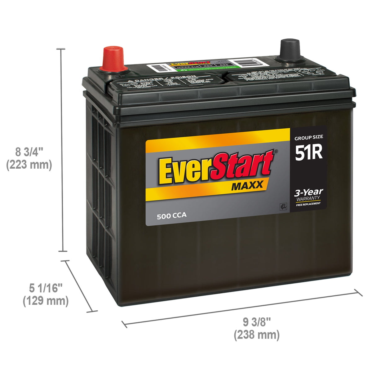 EverStart Maxx Lead Acid Automotive Battery, Group Size 51R, 12 V, 500 CCA