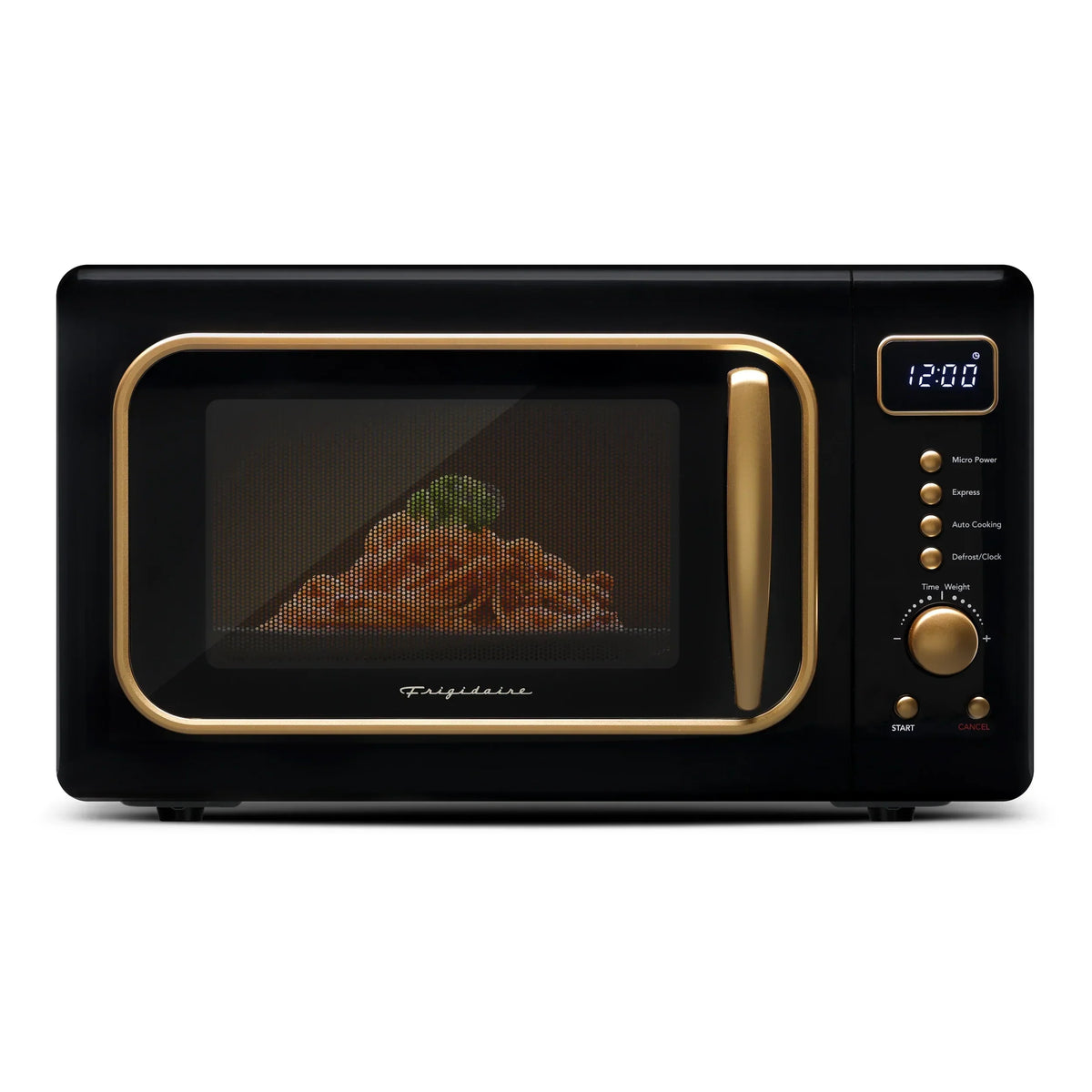 2026 NewFrigidaire 0.7 Cu. Ft. Retro Countertop Microwave Oven, Black and Gold