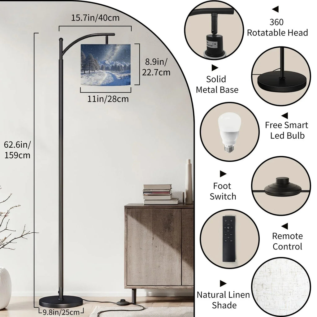 2026 New Arc Floor Lamp, 3 Color Temperatures Modern Floor Lamps Fall Autumn Maple Tree Forest Adjustable Tall Standing Reading Lamp with Linen Texture Shade