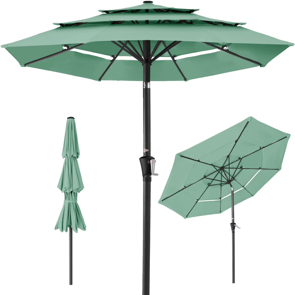 2026 NewBest Choice Products 10ft 3-Tier Patio Umbrella, Market Sun Shade w/ Tilt Adjustment, Easy Crank - Red