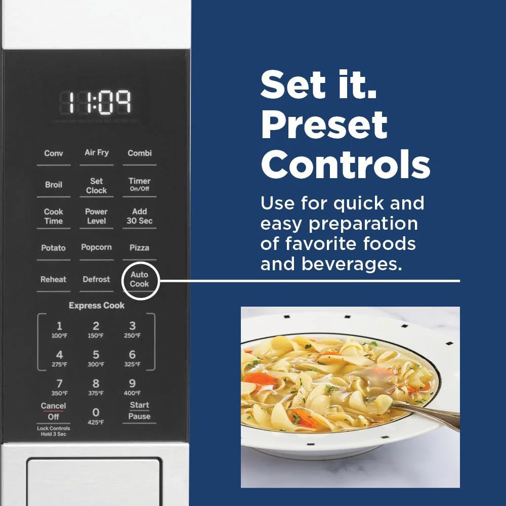 2026 NewOpen Box GE 3-in-1 Microwave Oven, 1,050 Watts Air Fryer, Broiler and Convection Mode, Child-Lock Technology, Kitchen Essentials for The Countertop or Dorm Room, 1.0 Cu. Ft., Stainless Steel