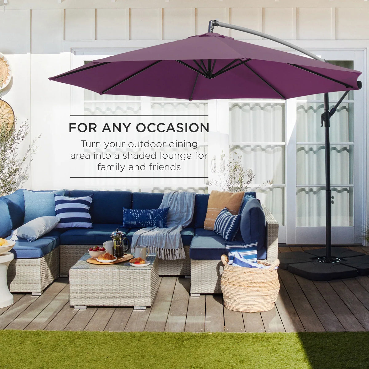 2026 NewBest Choice Products 10ft Offset Hanging Outdoor Market Patio Umbrella w/ Easy Tilt Adjustment - Tan