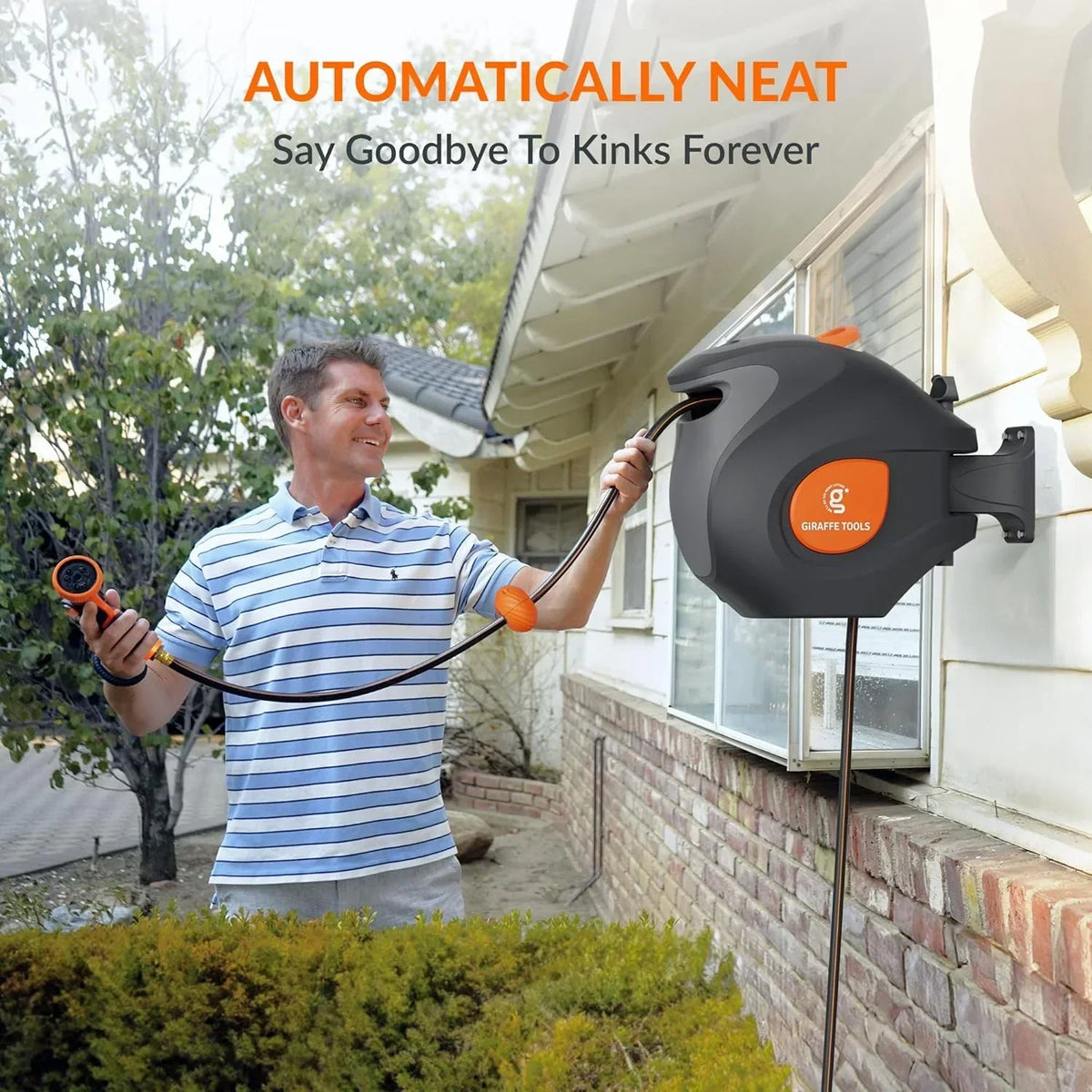2026 NewGiraffe Tools Retractable Garden Hose Reel with 1/2in-100ft Water Hose, Plastic Bracket, Wall Mounted, Dark Grey